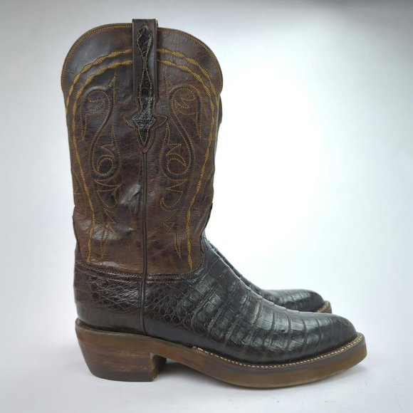 [SOLD] RARE LUCCHESE CLASSICS x KEMOSABE Sz 9 ALLIGATOR BELLY BOOTS Brown - Picture 6 of 9